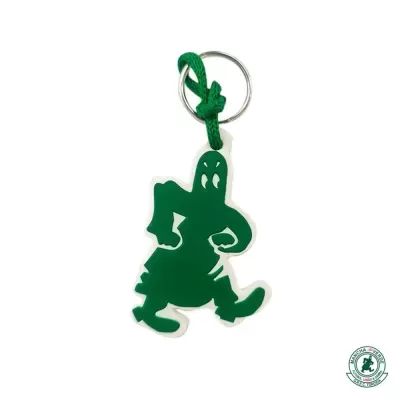 Chaveiro verde com figura humana estilizada e cordão