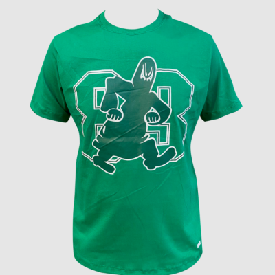T-shirt verde com estampa de figura e número 83