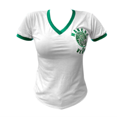 T-shirt branca com detalhes verdes e logótipo no peito