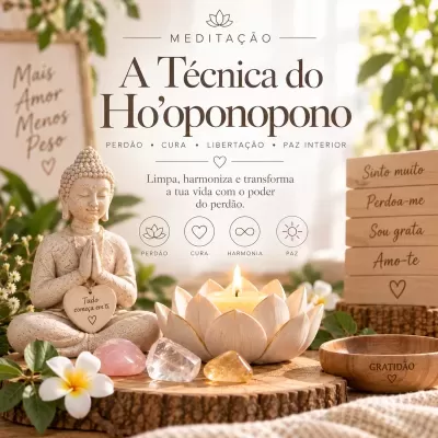 Estátua de Buda com vela e blocos de madeira com frases motivacionais