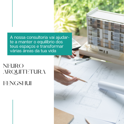 NeuroArquitetura: Criando espaços equilibrados e em harmonia Maquete de edifício moderno e planta arquitetónica em papel numa mesa com plantas ao fundo