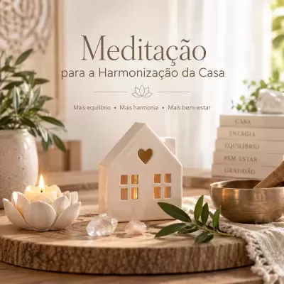 Conjunto de meditação com vela em forma de flor, casa decorativa, pedras e tigela para harmonização da casa