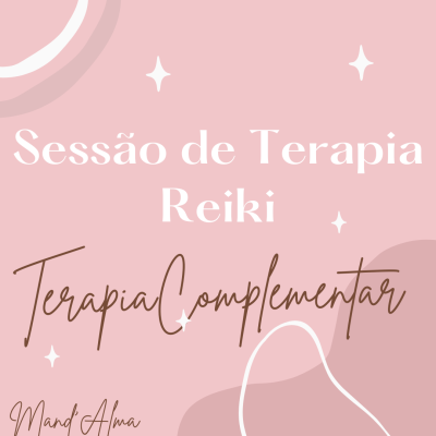 Fundo rosa claro com texto sobre sessão de terapia Reiki