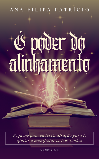 Capa de livro com efeitos de luz dourada, fundo roxo, texto em branco e dourado.