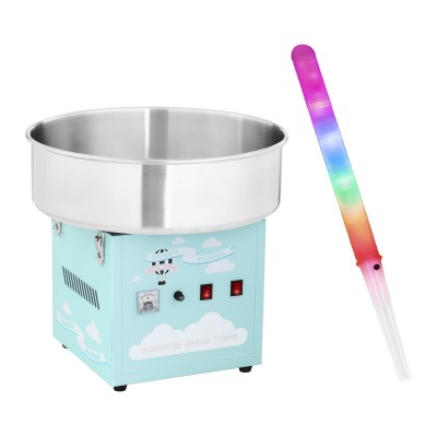 Máquina de algodão doce azul com vara colorida