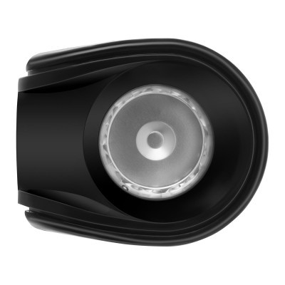 Lâmpada LED redonda com suporte preto vista de cima