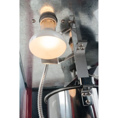 Lâmpada LED branca com suporte e estrutura metálica cromada