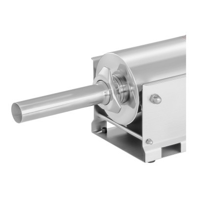 Dispositivo metálico cilíndrico prateado com extremidade tubular e base fixa