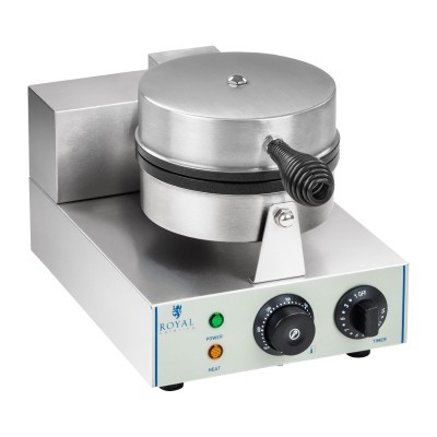 máquina de waffles de aço inoxidável com botão e punho preto