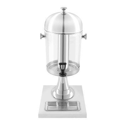 Dispensador de bebidas com reservatório transparente e base prateada
