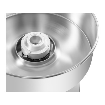 máquina metálica prateada para algodão doce com centro branco