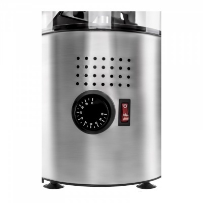 Base metálica de aparelho elétrico com botão rotativo e interruptor vermelho