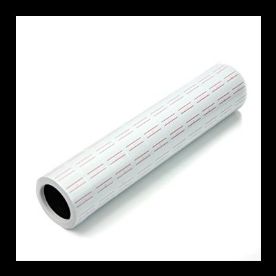 Rolo cilíndrico branco com padrão de linhas vermelhas sobre fundo branco