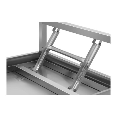 Estrutura metálica cinza com molas e articulações