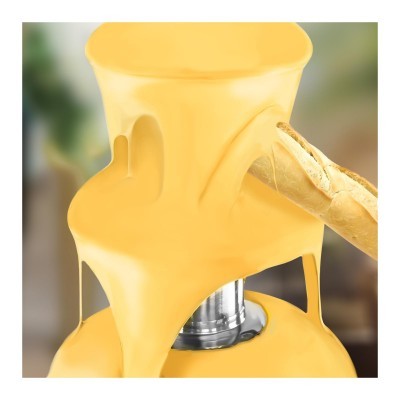 Fonte de queijo derretido com pão baguete a ser mergulhado