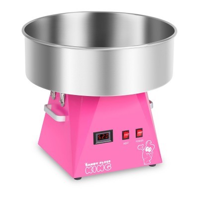 Máquina de algodão doce rosa com tigela de aço inox e display digital