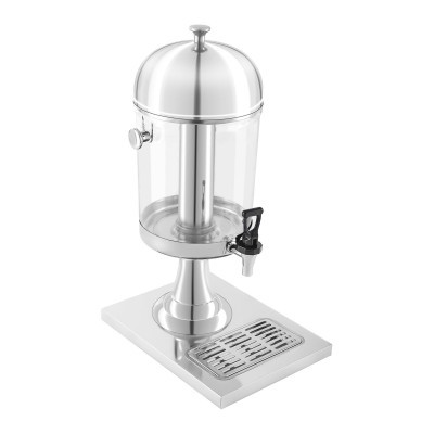 Dispensador de bebidas em inox e vidro com torneira e base retangular