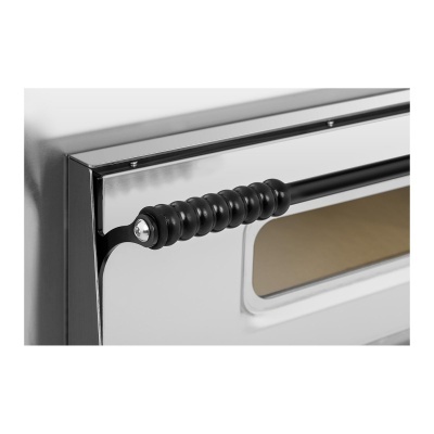 Puxador preto texturizado de porta de forno em inox polido