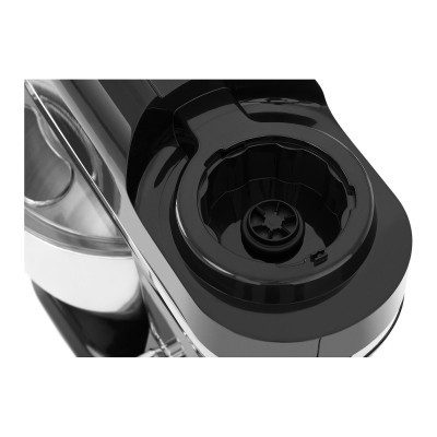 Utensílio de cozinha elétrico com suporte circular preto e partes metálicas