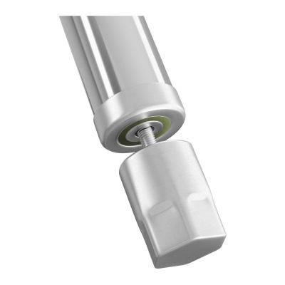 Barra metálica cilíndrica com tampa desmontada e parafuso exposto