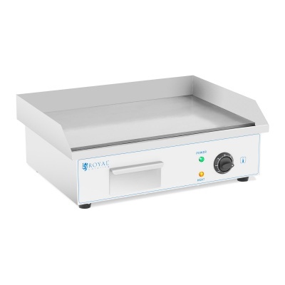 Chapa elétrica de cozinha Royal em metal inoxidável com botão e indicadores luminosos