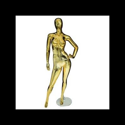 Mannequim feminino dourado brilhante com mão na cintura