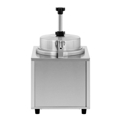 máquina de dispensar molho metálica prateada com alavanca preta