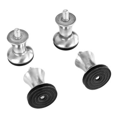 Pés de móvel em metal prateado com base em borracha preta