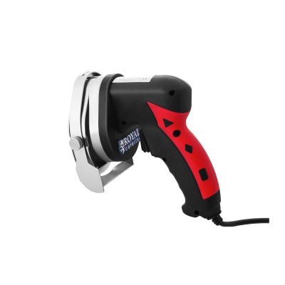 Ferramenta elétrica preta e vermelha com lâmina metálica e rótulo ROYAL Clip