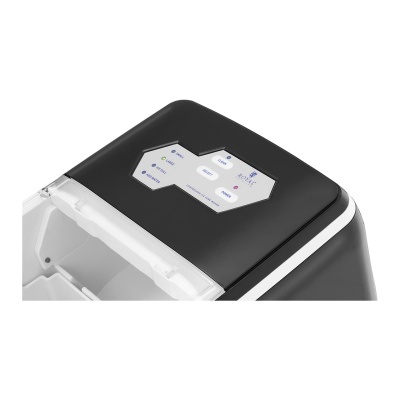 Painel de controlo de aparelho eletrónico preto com botões e indicadores LED