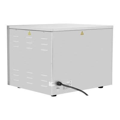 Equipamento metálico cinza com ventilação e cabo elétrico conectado