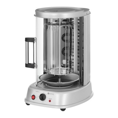 Máquina elétrica para kebab em inox e plástico prateado com base prateada