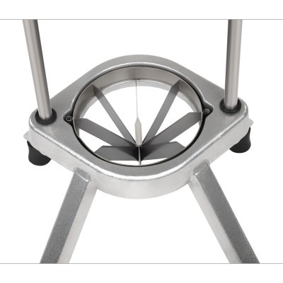 Ferramenta de corte para maçãs com lâminas e suporte metálico prateado