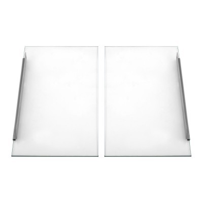 Suportes em vidro transparente com pegas laterais em metal prateado