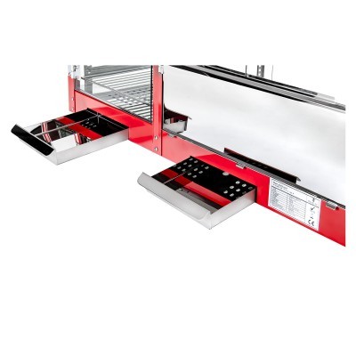 Grelhador elétrico vermelho com gavetas metálicas para resíduos