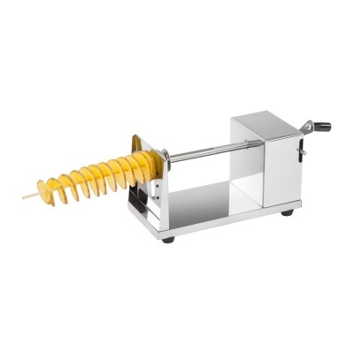 Afiador espiral de batatas em aço inoxidável com manivela e batata cortada