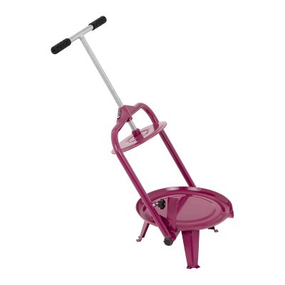 Carrinho de transporte metálico roxo com pega prateada e cabo preto em fundo branco