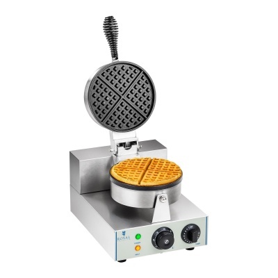 máquina de waffles individual em aço inoxidável com waffle em cima