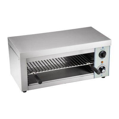 Forno elétrico compacto em inox com porta de vidro e botões de controlo