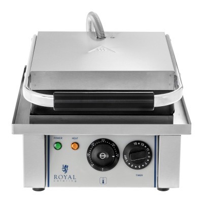 Máquina de tostas em aço inoxidável com pega preta e controlo de temperatura