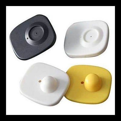 Alarmes antifurto quadrados em plástico preto, branco e amarelo