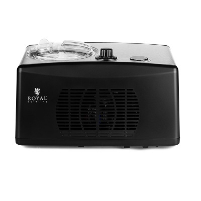 Máquina de aspiração preta da marca ROYAL com botão e tampa transparente