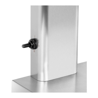 Base metálica prateada com interruptor preto tipo alavanca