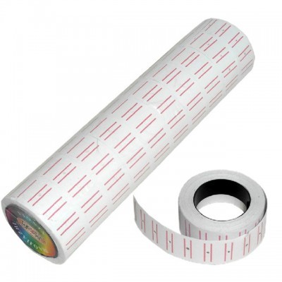 Rolos de fita etiqueta branca com marcas vermelhas verticais