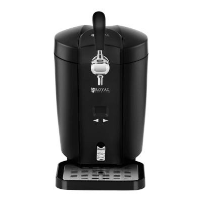 Máquina de cerveja preta com dispenser cromado e bandeja coletora