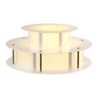 Candeeiro de mesa branco em acrílico com iluminação amarela