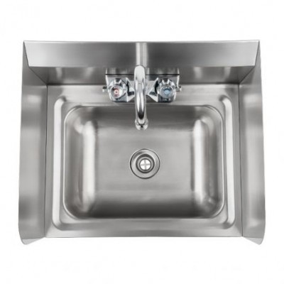 Lava-loiça de aço inoxidável com torneira dupla e botões azul e vermelho