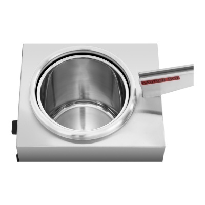 Panela quadrada de aço inoxidável com alça e etiqueta de aviso de calor