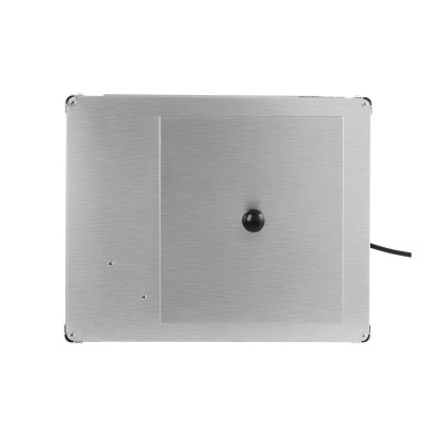 Base de alumínio escovado com botão preto e cabo