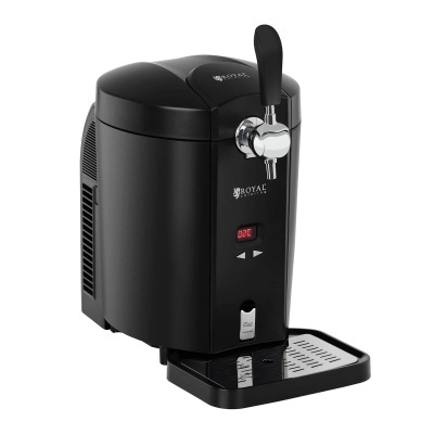 Máquina de cerveja preta com torneira cromada e mostrador digital